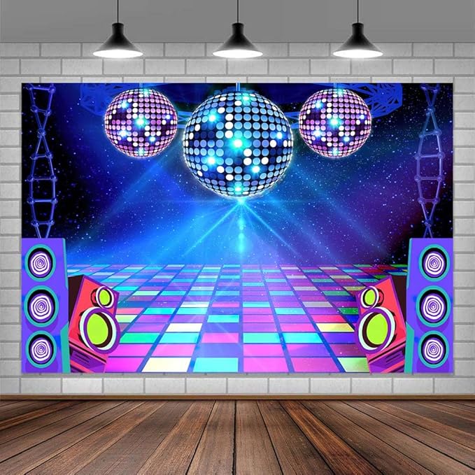 Dance Party Backdrop Retro 80s 90s Theme Stage Dance Ball Music Birthday Party Decoration DJ Photography Background 8X6 ft for Baby Shower Picture Photo Shoot Polyester Fabric, Red