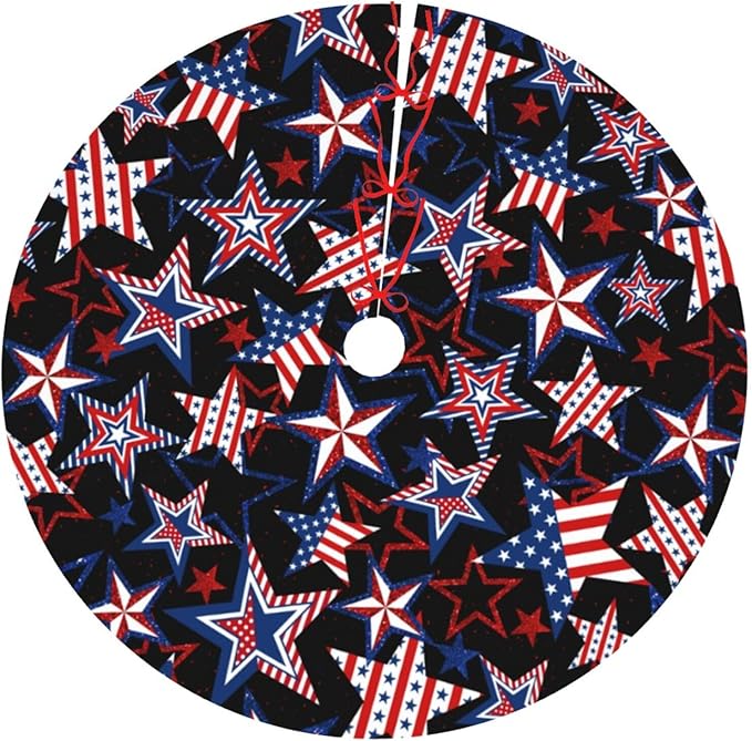Patriotics American Flag Stars and Stripes Veterans Day Christmas Tree Skirt 4th of July Decorations Christmas Tree Ornaments Holiday Party Indoor Outdoor 48"