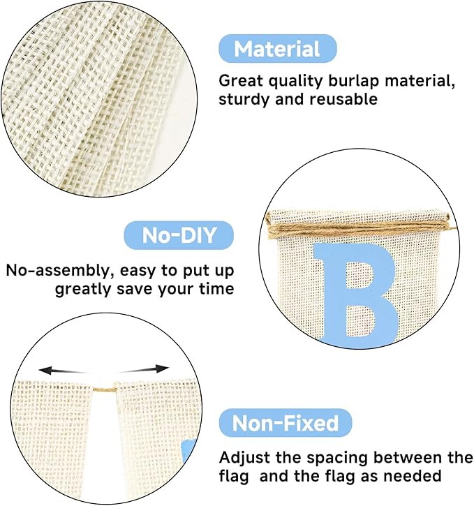 Anwyll Happy Birthday Banner - NO DIY Burlap Happy Birthday Banner Sign Happy Birthdays Party Decoration Happy Birthdays Banners Bunting for Men Boy Prince Celebration Party Backdrops (Blue)