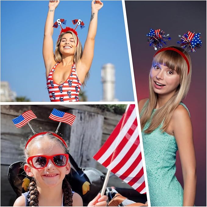 4th of July Headband 12pcs 250th Anniversary Patriotic Headbands Uncle Sam Hat USA Flag Headbands for Independence Day Party Favors Fourth of July Party Accessories