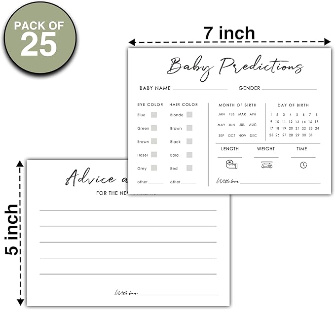 Baby Predictions and Advice Cards, 5" x 7" Minimalism Baby Shower Predictions Cards, Daily Party Games & Activities Favors for Newparents - G01