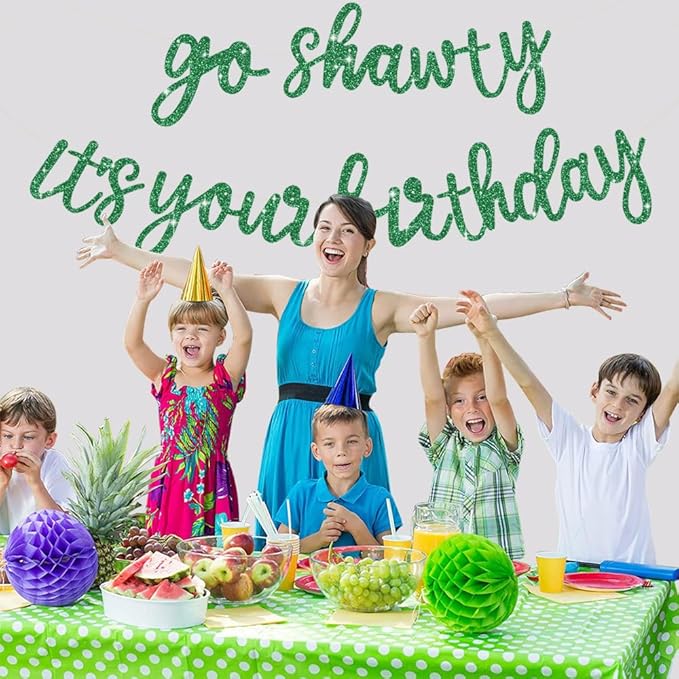 BEISHIDA Go Shawty It's Your Birthday Banner NO DIY Hip Hop Theme Happy Birthday Banner Pre-Strung Rap Theme Happy Birthday Sign for Man Women birthday Party Supply Glitter Green