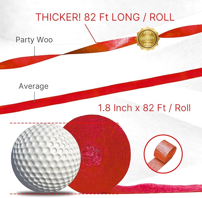 PartyWoo Crepe Paper Streamers 10 Rolls 820ft, Pack of Matte Red Party Streamers, Crepe Paper for Birthday Party Decorations, Wedding Decorations, Baby Shower Decorations (1.8 in x 82 Ft/Roll)