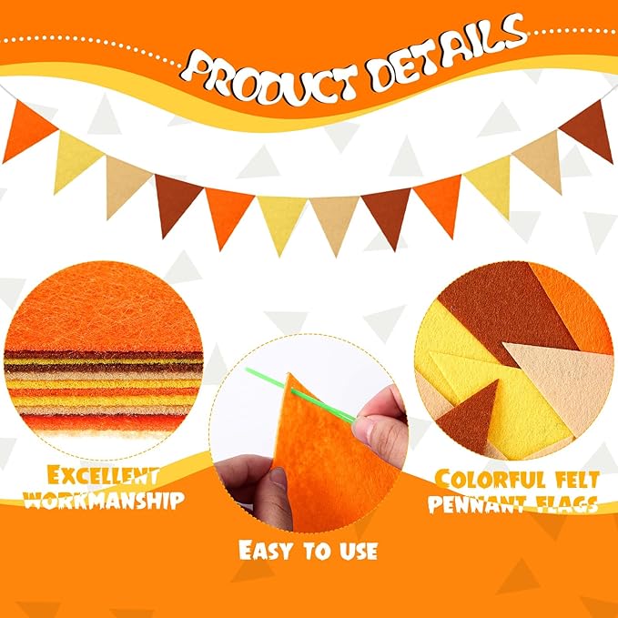 Irenare 9.8ft Pom Pom Garland Felt Rainbow Garland Graduation Party Decoration Colorful Pennant Tassel Banner Birthday Baby Shower Triangle Banner for Classroom School Mantel Fireplace(Autumn Colors)