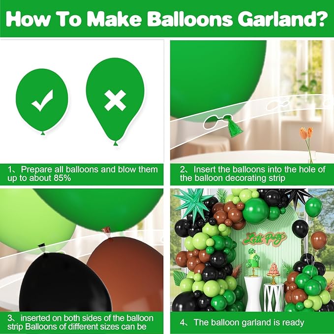 Video Game Balloon Arch Garland Kit with Green Black Brown Balloons Star Foil Balloon for boys Video Game Birthday Decorations