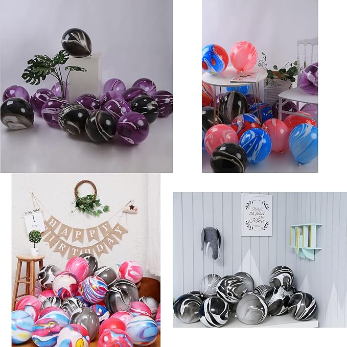 Black Marble Balloons 12 Inch Agate Latex Balloons 50PCS Black and White Tie Dye Black Balloons for Birthday Party Christmas Decorations Wedding Halloween Festival Photobooth