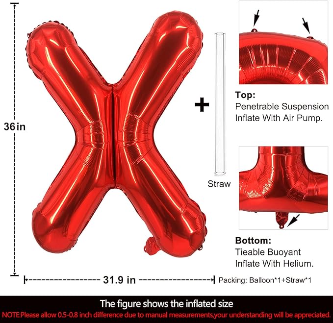 Lovoir 40 Inch Large Red Letter X Balloons Big Size Jumbo Mylar Foil Helium Balloon for Birthday Party Celebration Decorations Alphabet Red X