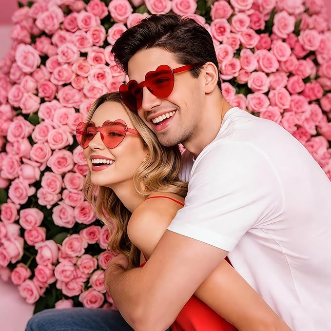 16 Heart Rimless Sunglasses Retro Colored Party Glasses Bulk Gradient Transparent Fun Eyeglasses for Unisex Adult