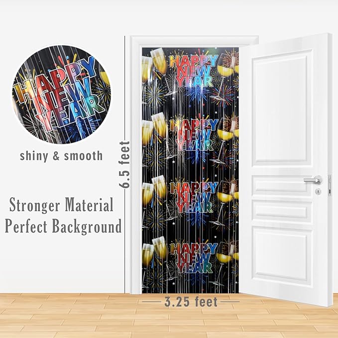 GOER Foil Curtain Backdrop for New Year Eve Party Decorations| Metallic Tinsel New Year Theme Photo Booth Props (1 Pack)