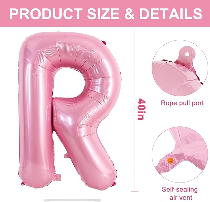 TONIFUL 40 Inch Large Pink Letter R Balloons Giant Foil Mylar Alphabet Balloon for Birthday Party Anniversary Baby Shower Wedding Supplies Decorations