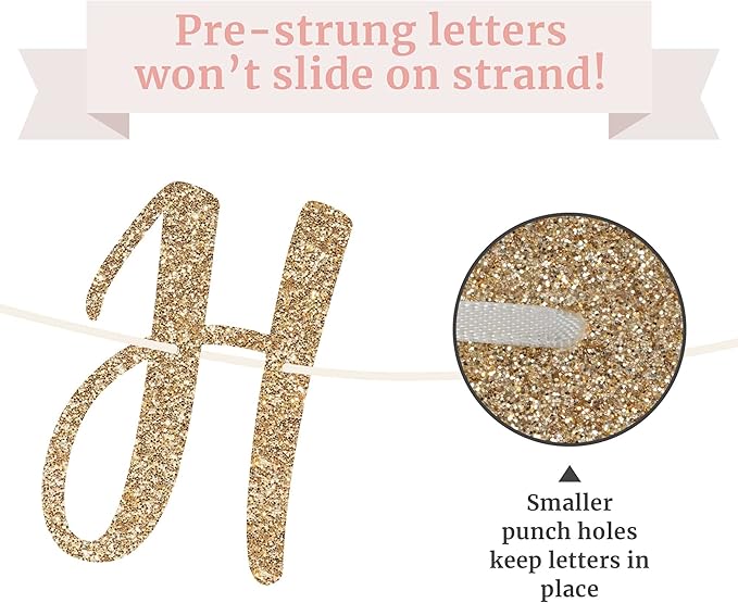 Pre-Strung Happy Anniversary Banner - No DIY - Gold Glitter Wedding Anniversary Party Banner in Script - Pre-Strung Garland on 6 ft Strands - Wedding Decorations & Decor. Did We Mention No DIY