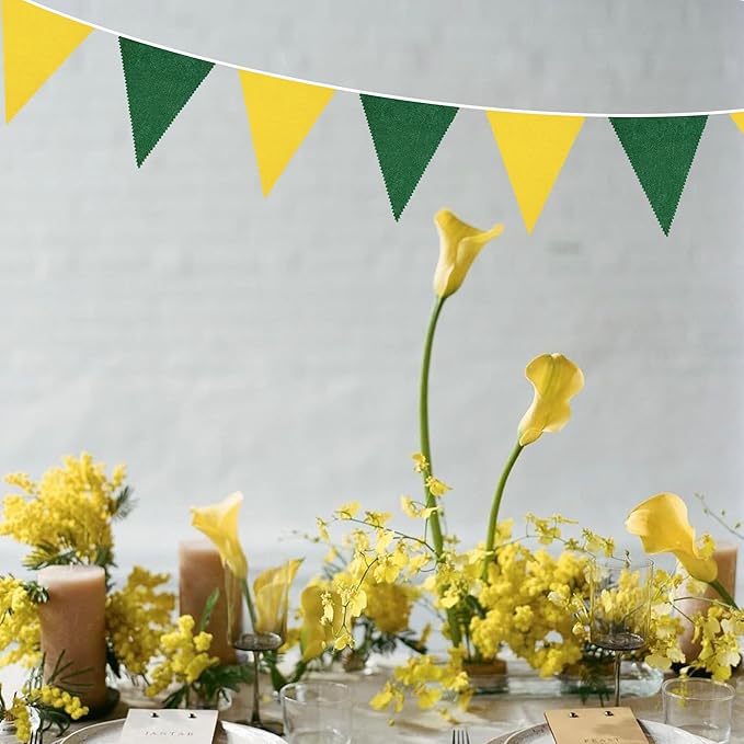 46Ft Yellow Green Party Decorations Yellow Green Burlap Banner Triangle Pennant Flag Linen Garland Streamers for Master Golf Birthday Baby Shower Rustic Spring Wedding Jungle Golf Party Decorations