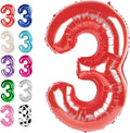40 Inch Red 3 Large Number Balloon, 3 13 23 30 33 36 38 Red Birthday Party Decorations, Number Three Foil Balloons for Anniversary Party Graduations Celebration Supplies