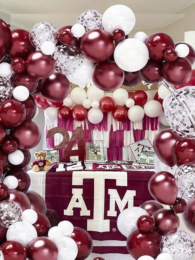 Maroon Graduation Party Decorations/Graduation Decorations Maroon White 2026/Burgundy Balloon Arch Kit, Burgundy White Silver Confetti Balloons 134pcs/Birthday Wedding Bachelorette Party Decor