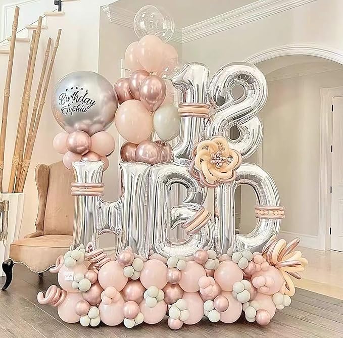 Large Silver 18 Number Balloons, 40 Inch Jumbo Number 18 Balloon, Silver Foil Mylar Balloons for Girl Sweet 18th Birthday Party, Anniversary Decorations