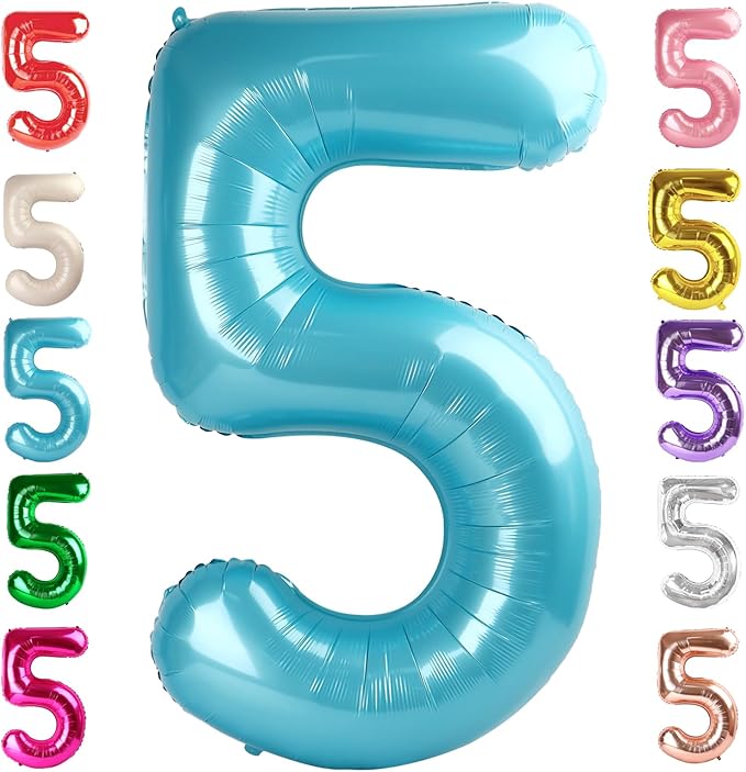 Balloon Numbers 40 Inch 5 Ballon for 5th Birthday Decorations, 15 25 35 50 Big Pearl Blue Number Balloons for Wedding Photo Shoot Party Decor