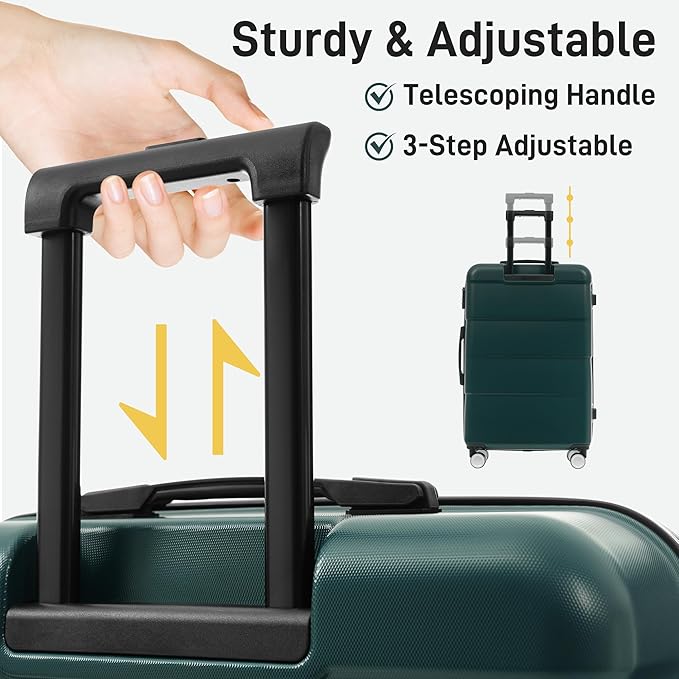 6 Pcs ABS Hardshell Luggage Sets Spinner Wheel Suitcase Lock Suitcases Dark Green