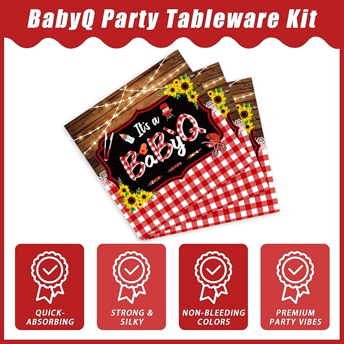 96 Pcs BBQ Baby Shower Decorations, It’s A BabyQ Party Plates and Napkins Supplies Set Sunflower Rustic Wood Barbecue Baby Shower Gender Reveal Picnic Party Disposable Tableware Kit, Serves 24