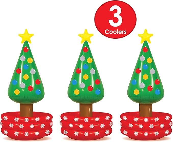 Beistle Inflatable Christmas Tree Coolers, 3 Pack, 4’ 8” x 26”, Each Holds Approx. 24 12 oz. Cans - Drink Cooler, Drink Containers for Parties, Christmas Inflatable, Holiday Decorations
