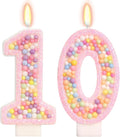 Pink Birthday Candles - Number 10 Candle, Colorful Macaron Candles, 10 Birthday Decorations for Girls Sweet Theme Party Supplies (Pink)