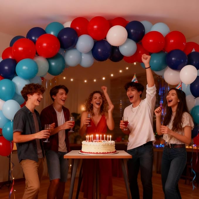 Red Blue White Balloons, 60Pcs 12 Inch Red Navy Light Blue Dusty Blue White Balloons for Baseball Birthday Party Baby Shower 4th of July Decorations