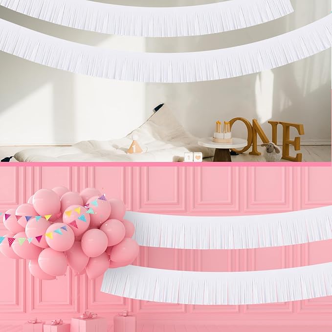 Taiyin 12 Pack 120 Feet White Fringe Garland Tissue Paper Fringe Tassel Party Garland Wall Hanging Banner Backdrop Streamers for? Christmas Wedding Birthday Autumn