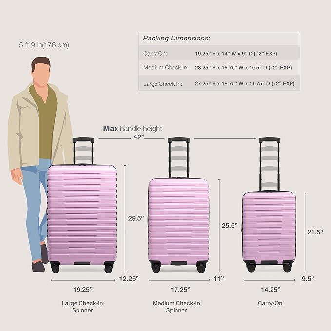 U.S. Traveler Boren Expandable Hardside Rugged Travel Luggage with 8 Spinner Wheels, Lavender, Carry-on 22-Inch