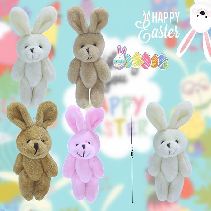 Mini Plush Bunny, 12 Pcs Stuffed Animals, 5.2 Inch Easter Bunny Doll, Soft Rabbit for Easter, Birthday, Wedding Decorations, Easter Basket Stuffers (5.2 Inch)