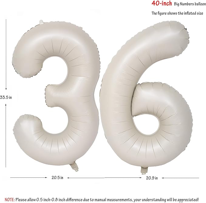 40 In Cream white Number Balloons Helium Foil Mylar Balloon Birthday Party banquet Decoration Digital 36
