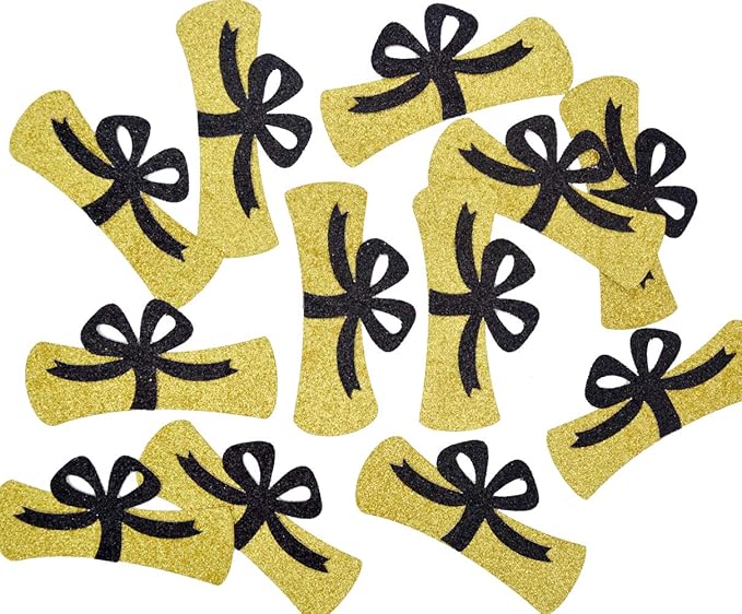 Qttier Diploma Confetti, 12pcs 4 inches Graduation Centerpeices Congrats Grad Party Decorations Graduation Table Decor Class of 2026 High School College Grad Party Supplies (Gold & Black)