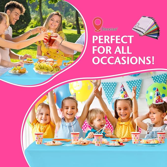 Disposable Plastic Tablecloth Light Blue 54x108 Inch, 5-Pack Waterproof Rectangular Table Cover for Parties, Picnics, Dining Protection