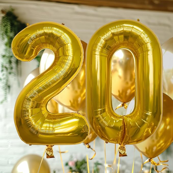 40 Inch Large Gold Number Celebration and Decoration Balloon for Birthday Parties, Graduations, Anniversaries, Weddings, Photo Shoots, Special Events - Helium Foil Mylar (Gold Number 20)