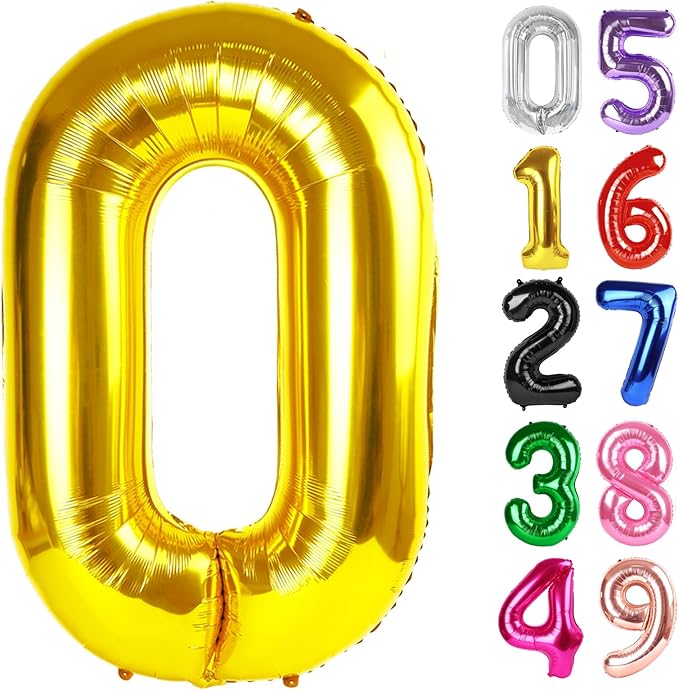 Gold Number 0 Balloon 40 Inch, 0 Balloon Number for 10th 20th 30th 40th 50th 60th Birthday Decorations, Gold Party Supplies