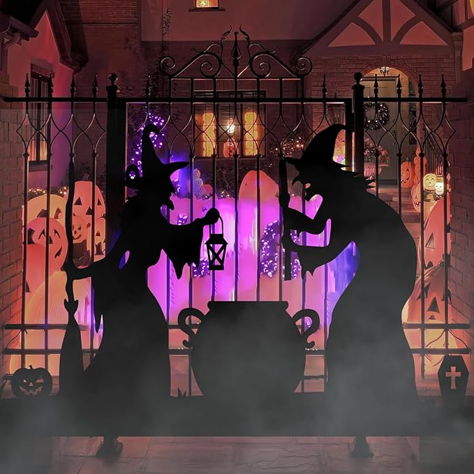 Large Halloween Witch Silhouette Decorations Outdoor, Witch Cutout Black Cat and Cauldron Set for Yard, Halloween Decor Outdoor, Scary Lawn and Party Decor, Waterproof & Easy to Install