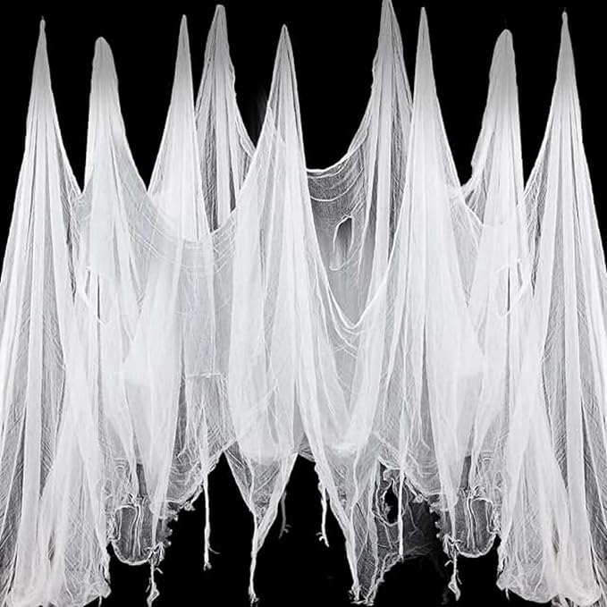 Halloween Creepy Cloth - 1 Pack White- 315x85 Inch Cotton Gauze Fabric - DIY Spooky Decor for Haunted House, Spider Web, Ghost - Indoor Outdoor Halloween Party Decorations
