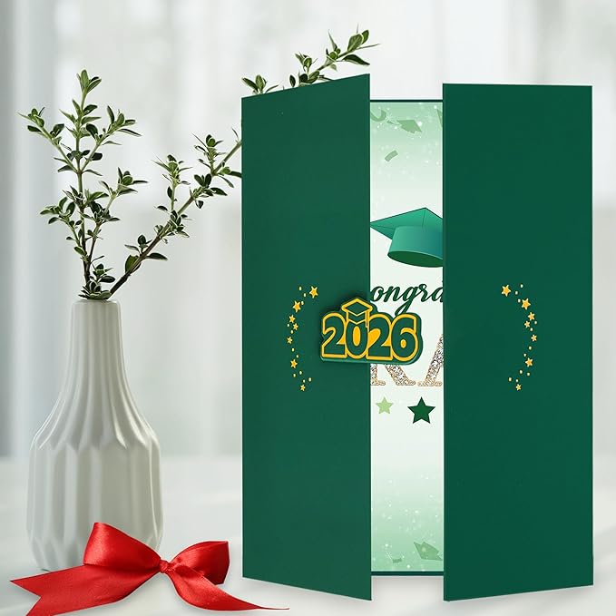 Vlipoeasn 2PCS Graduation Guest Book Alternative, Green Gold Class of 2026 Party Decorations, Grad Signature Book for 2026 College High School, Unique Graduation Gifts for Friends