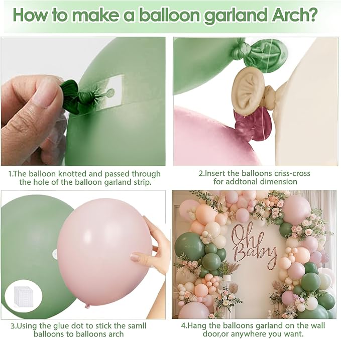 Pink and Green Neutral Balloon Arch Kit, Pink White Green Balloon Garland with Mixed Size Sage Green Pastel Pink Sand White Light Orange Balloons for Wedding Birthday Party Bridal Shower Decorations