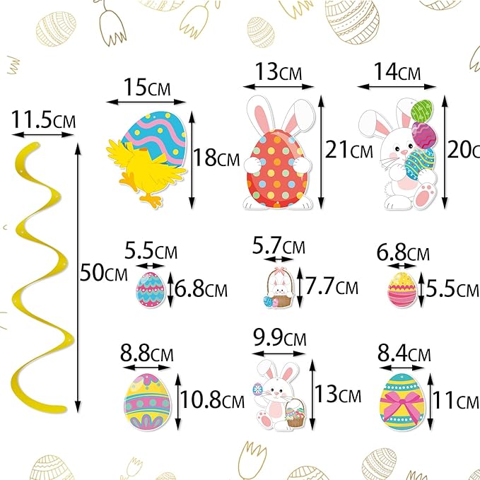 AhfuLife Easter Hanging Swirls Decorations, 3 Pcs Easter Paper Bunny Chick Eggs Decor and 2 Pcs Eggs Garland for Gifts Home Office School Party Favors Supplies