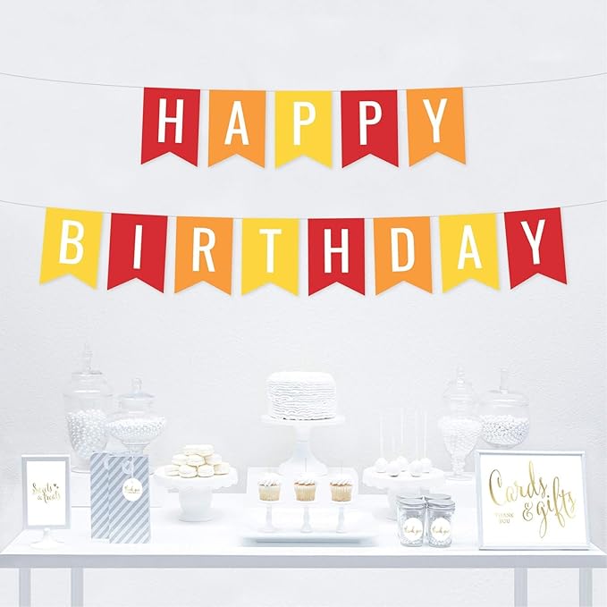 Andaz Press Hanging Pennant Banner Party Decorations, Rainbow Red Orange Yellow, Happy Birthday, 1-Pack, Approx. 5-Feet