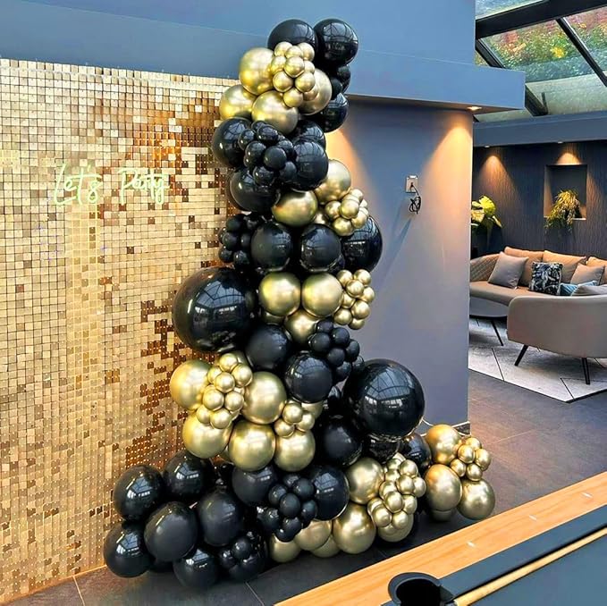 Black and Gold Balloons, 50PCS 12 Inch Black and Gold Confetti Balloon Party Decorations for Birthday,Graduation,New Years,Wedding,Engagement Party Decorations