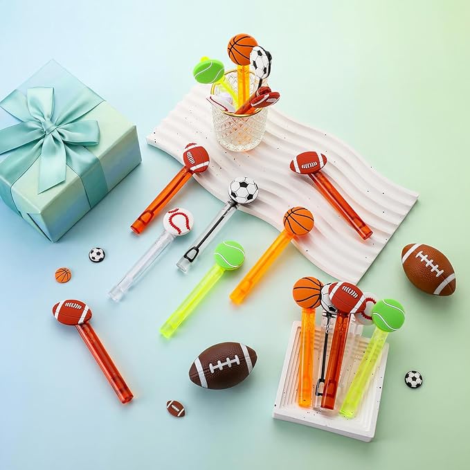 Jenaai 24 Pcs Sports Themed Bubble Wands Balls Shaped Bubble Wand Party Favors for Outdoor Summer Activity Cartoon Birthday Gifts Carnival Goody Bag Stuffers Wedding Supplies