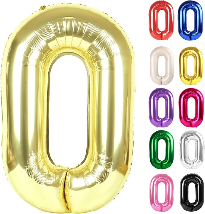 Champagne Gold Number 0 Balloon 40 Inch, White Gold 0 Balloon Numberfor 10th 20th 30th 40th 50th 60th Birthday Decorations, Light Gold Party Supplies for Men Women