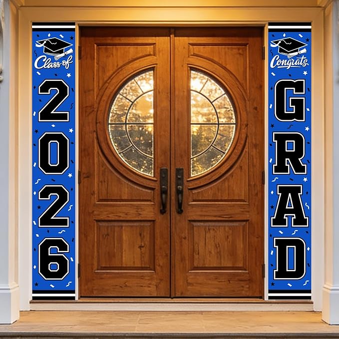 2026 Graduation Decorations,Congrats Grad Banner Backdrop for Class of 2026 Decorations- Blue Graduation Party Decorations