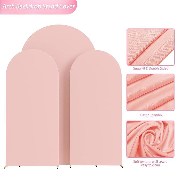 Wokceer Wedding Arch Cover (7.2FT, 6.6FT, 6FT) Set of 3 Spandex Fitted Wedding Arch Stand Covers for Round Top Chiara Arch Backdrop Stands Cover for Birthday Party Ceremony Banquet Decor Pale Pink