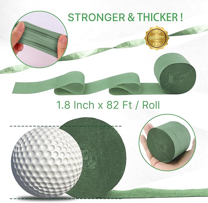 PartyWoo Sage Green Crepe Paper Streamers 4 Rolls 328 ft Pack of Hunter Sage Green Gold Sand White Crepe Paper for Jungle Safari Graduation Birthday Party Decorations (1.8 Inch x 82 Ft/Roll)