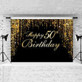 Happy 50th Birthday Photo Background, Black Gold Background Screen Suitable for Birthday Party Decoration Black Gold Flashing Photography Background Photography Booth Photographys
