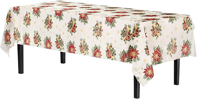 Exquisite 12-Pack Premium Plastic Tablecloth 54in. x 108in. Rectangle - Holiday Design