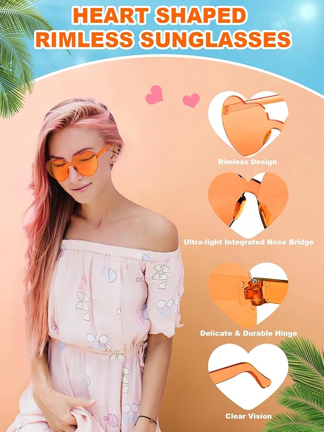 12 Pairs Heart Shaped Sunglasses for Women Colorful Glasses Fun Trendy Transparent Heart Sunglasses Party Favor