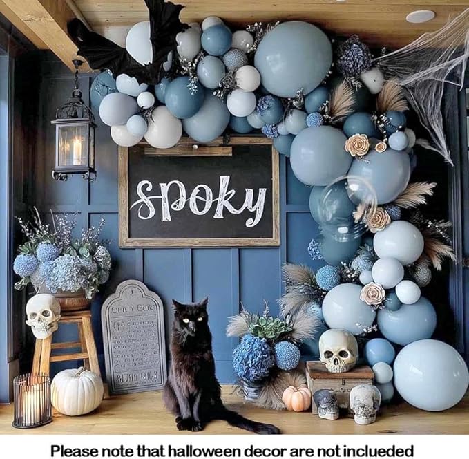 Dusty Blue White Balloon Arch Kit Double Stuffed Pastel Slate Blue White Matte Latex Balloon Garland for Baby Shower Birthday Bridal Wedding Valentines Easter Party