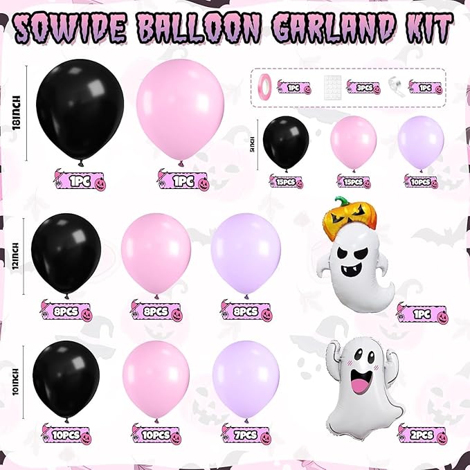 Halloween Balloon Arch Garland Kit,Black Pink Purple Ghost Foil Pumpkin Ghost Balloons for Family Halloween Party Background Classroom Decorations Cosplay Theme Party